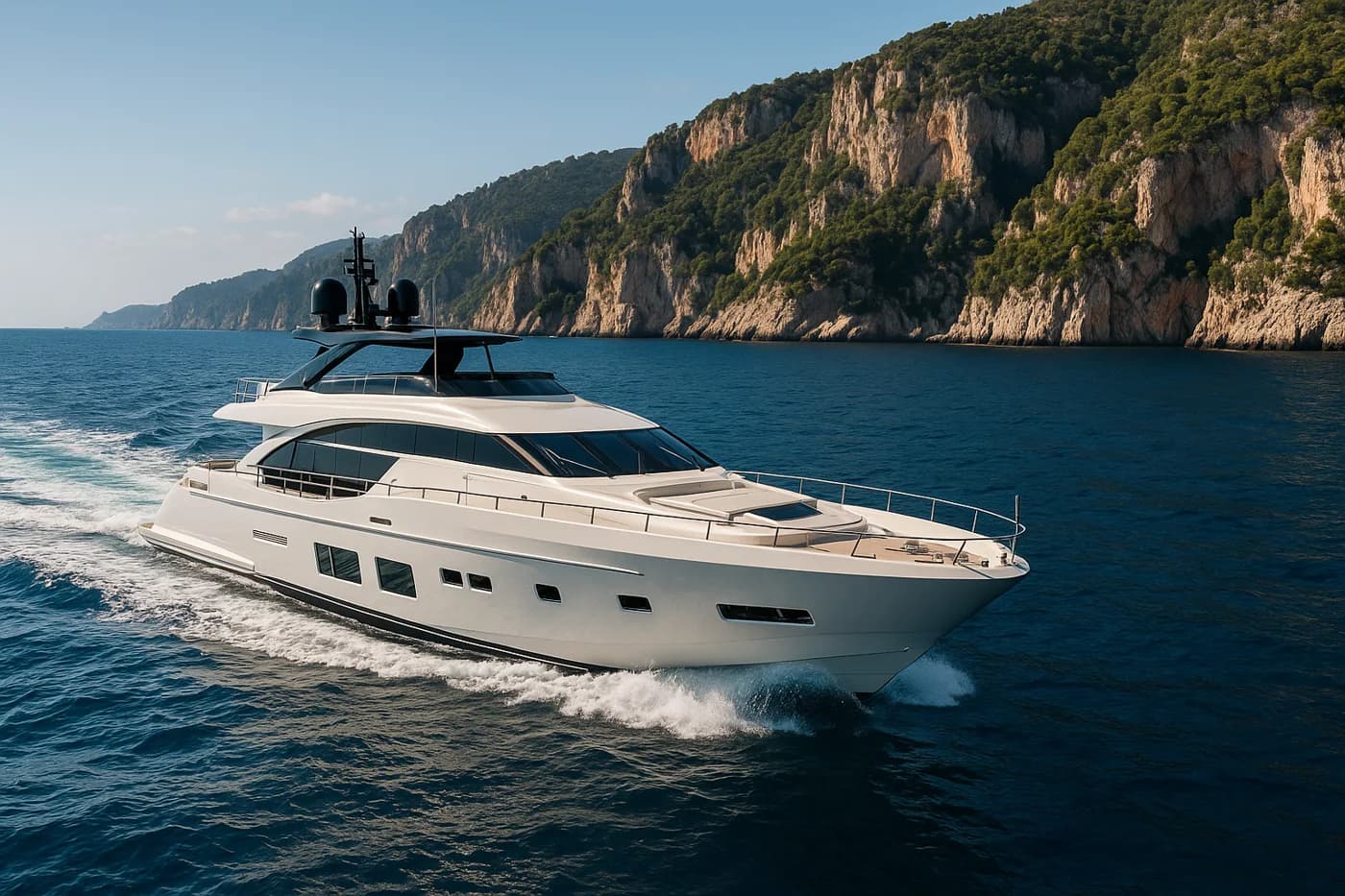 Crewed yacht on the Mediterranean off the Monaco coast — Superyacht charter Monaco